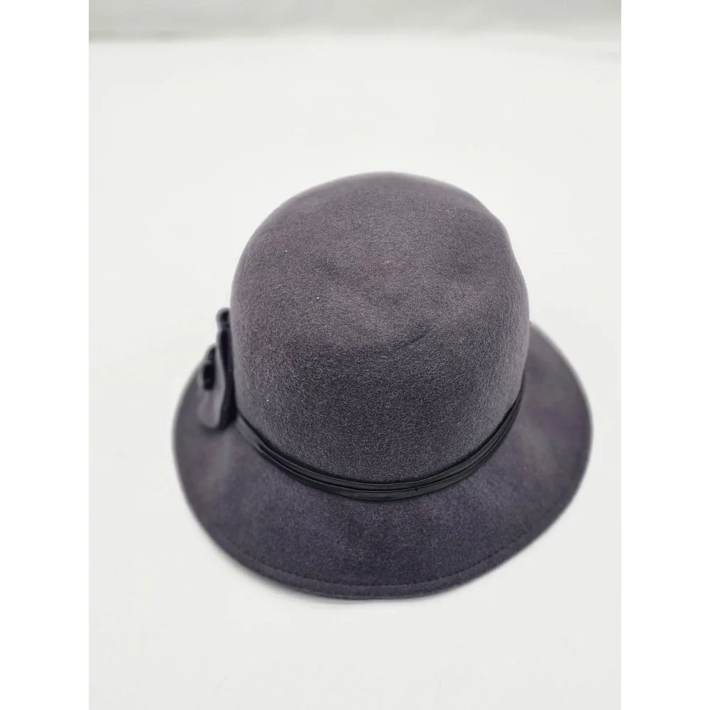 Cloche Hat Women OS Purple Excellent 100% Wool Felt Vintage Style Bow